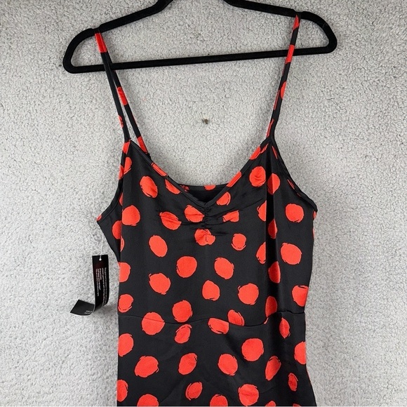 Goldie London Dress Womens Medium Black Red Dot Slip Mid Length Whimsical Dainty - Picture 6 of 11
